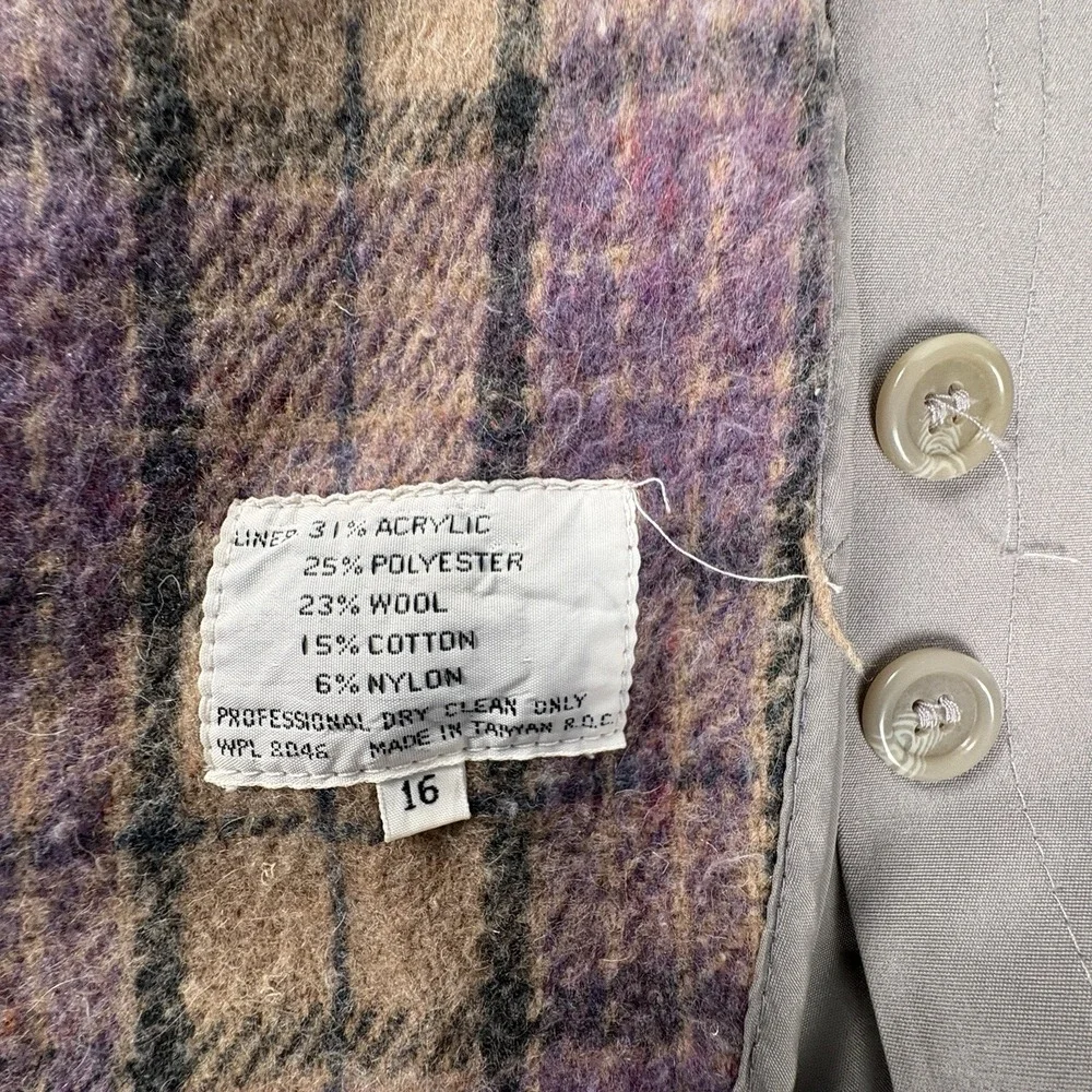 VTG Downpour Trench Coat Womens 16 Gray Long Utility Coat Wool Lined Old Money‎